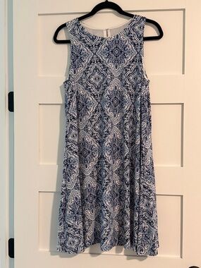 Anne Klein Navy & White Sleeveless Medallion Swing Dress